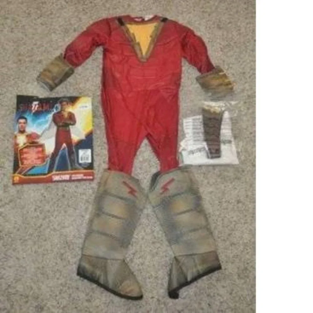 Shazam Muscle Halloween Costume 4/6 Jumpsuit w/ Boot Tops, Cape, Mask Super Hero